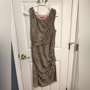 Betsey Johnson Size 14 Leopard Sleeveless Dress with Ruching